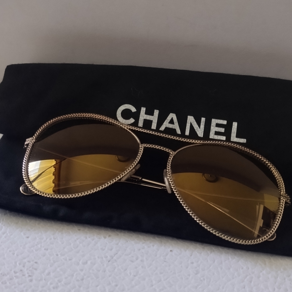Chanel Gold Aviator Sunglasses